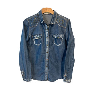 Dream Out Loud Jean Shirt Womens Large Blue Rhinestone